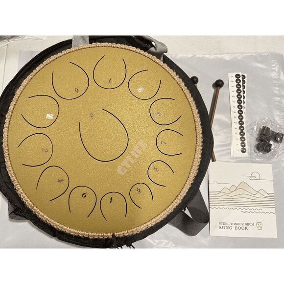 Steel Tongue Drum 14 Inch 13 Notes with Travel Bag , Music Book, C Major (gold) - Picture 8 of 9